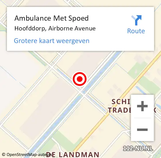 Locatie op kaart van de 112 melding: Ambulance Met Spoed Naar Hoofddorp, Airborne Avenue op 24 mei 2023 10:30