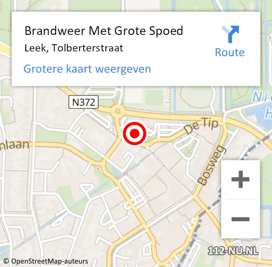 Locatie op kaart van de 112 melding: Brandweer Met Grote Spoed Naar Leek, Tolberterstraat op 24 mei 2023 10:34