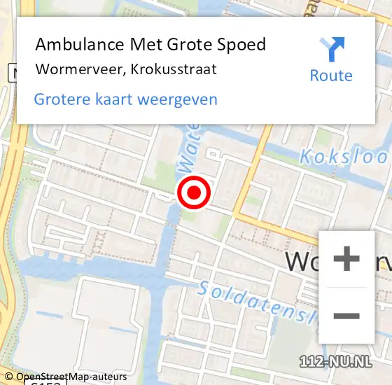 Locatie op kaart van de 112 melding: Ambulance Met Grote Spoed Naar Wormerveer, Krokusstraat op 24 mei 2023 10:36