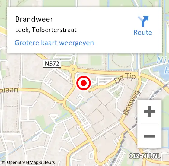 Locatie op kaart van de 112 melding: Brandweer Leek, Tolberterstraat op 24 mei 2023 10:48