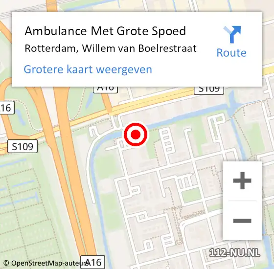 Locatie op kaart van de 112 melding: Ambulance Met Grote Spoed Naar Rotterdam, Willem van Boelrestraat op 24 mei 2023 11:58