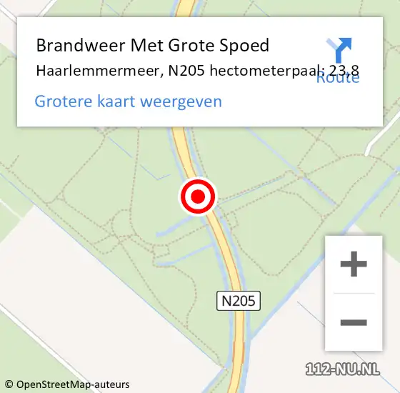 Locatie op kaart van de 112 melding: Brandweer Met Grote Spoed Naar Haarlemmermeer, N205 hectometerpaal: 23,8 op 24 mei 2023 12:41
