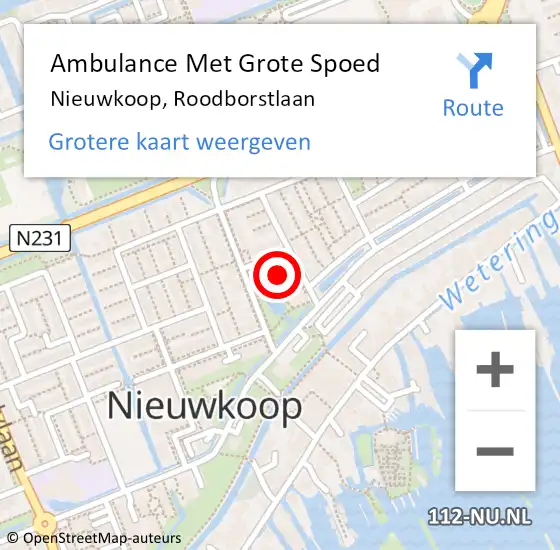 Locatie op kaart van de 112 melding: Ambulance Met Grote Spoed Naar Nieuwkoop, Roodborstlaan op 24 mei 2023 12:54