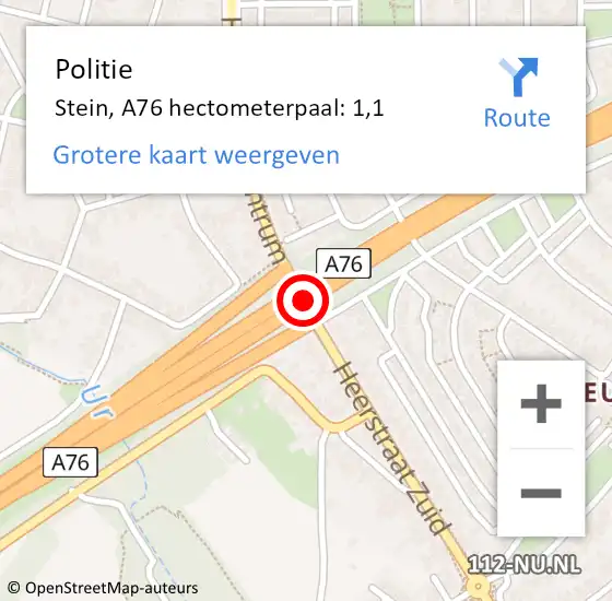 Locatie op kaart van de 112 melding: Politie Stein, A76 hectometerpaal: 1,1 op 24 mei 2023 13:04