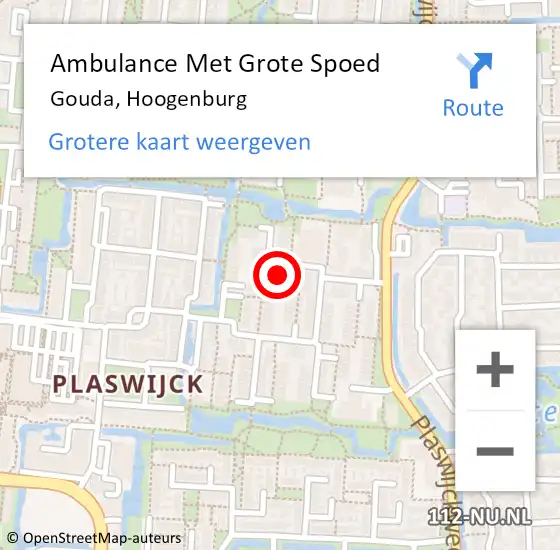 Locatie op kaart van de 112 melding: Ambulance Met Grote Spoed Naar Gouda, Hoogenburg op 24 mei 2023 13:05