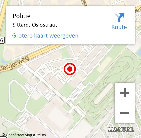 Locatie op kaart van de 112 melding: Politie Sittard, Oslostraat op 24 mei 2023 13:27