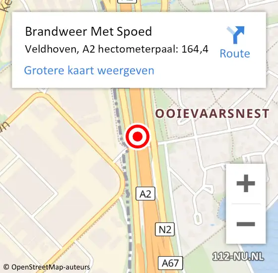 Locatie op kaart van de 112 melding: Brandweer Met Spoed Naar Veldhoven, A2 hectometerpaal: 164,4 op 24 mei 2023 14:05