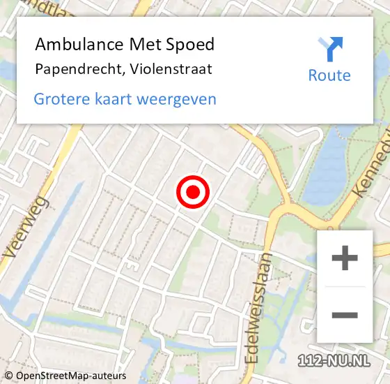 Locatie op kaart van de 112 melding: Ambulance Met Spoed Naar Papendrecht, Violenstraat op 24 mei 2023 14:18