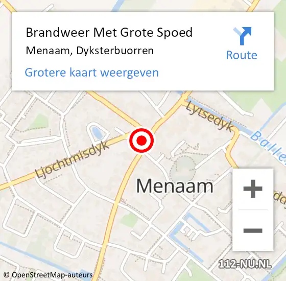 Locatie op kaart van de 112 melding: Brandweer Met Grote Spoed Naar Menaam, Dyksterbuorren op 24 mei 2023 14:48