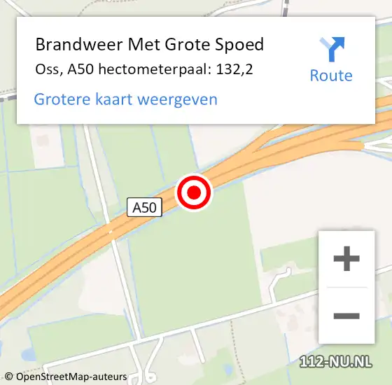 Locatie op kaart van de 112 melding: Brandweer Met Grote Spoed Naar Oss, A50 hectometerpaal: 132,2 op 24 mei 2023 15:13