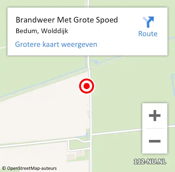 Locatie op kaart van de 112 melding: Brandweer Met Grote Spoed Naar Bedum, Wolddijk op 26 augustus 2014 14:38