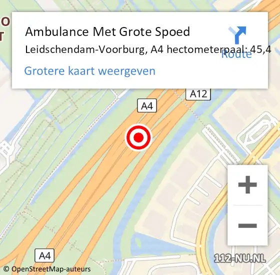 Locatie op kaart van de 112 melding: Ambulance Met Grote Spoed Naar Leidschendam-Voorburg, A4 hectometerpaal: 45,4 op 24 mei 2023 16:27