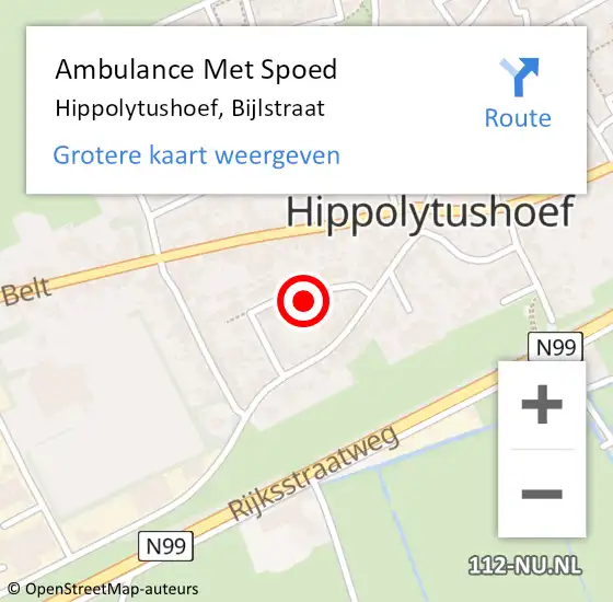 Locatie op kaart van de 112 melding: Ambulance Met Spoed Naar Hippolytushoef, Bijlstraat op 24 mei 2023 16:31