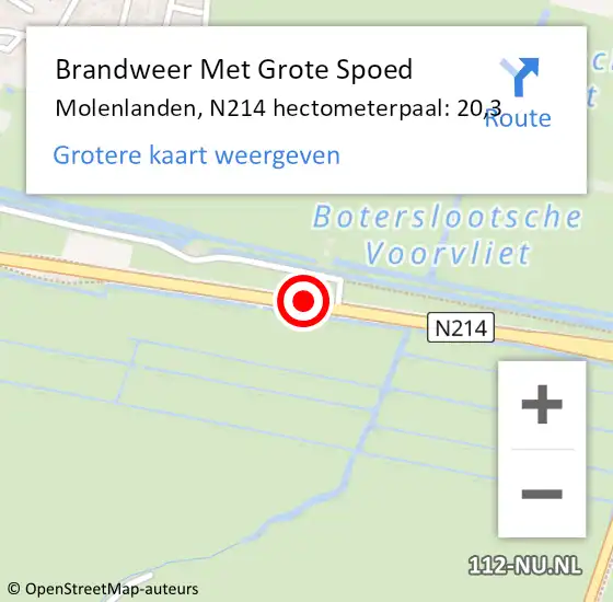 Locatie op kaart van de 112 melding: Brandweer Met Grote Spoed Naar Molenlanden, N214 hectometerpaal: 20,3 op 24 mei 2023 17:07