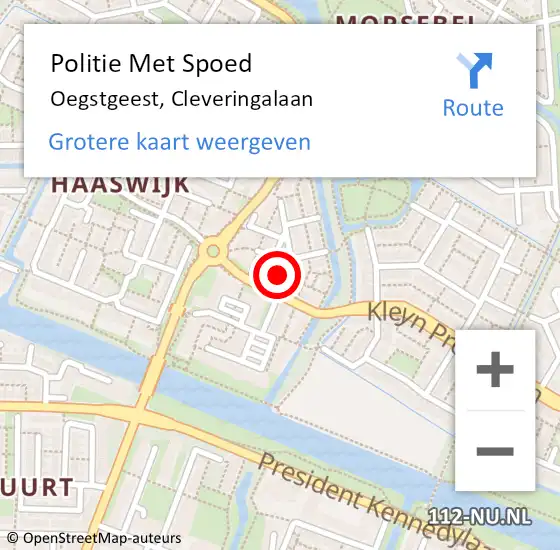 Locatie op kaart van de 112 melding: Politie Met Spoed Naar Oegstgeest, Cleveringalaan op 24 mei 2023 17:12