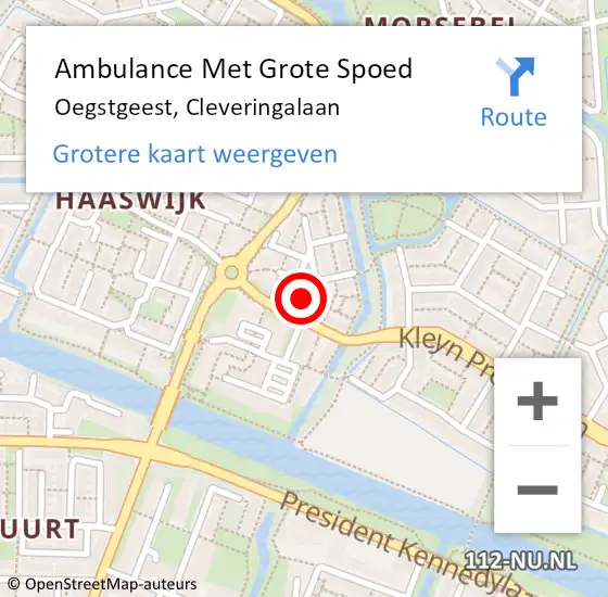 Locatie op kaart van de 112 melding: Ambulance Met Grote Spoed Naar Oegstgeest, Cleveringalaan op 24 mei 2023 17:14