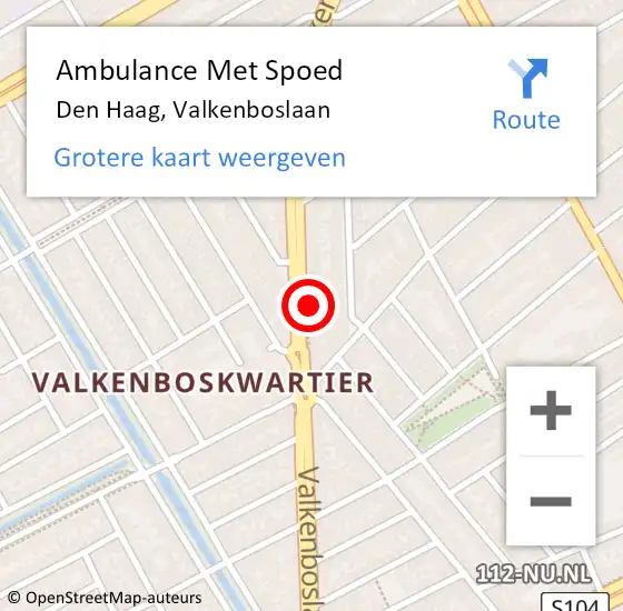 Locatie op kaart van de 112 melding: Ambulance Met Spoed Naar Den Haag, Valkenboslaan op 24 mei 2023 17:33