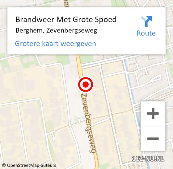 Locatie op kaart van de 112 melding: Brandweer Met Grote Spoed Naar Berghem, Zevenbergseweg op 24 mei 2023 18:00