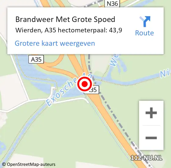 Locatie op kaart van de 112 melding: Brandweer Met Grote Spoed Naar Wierden, A35 hectometerpaal: 43,9 op 24 mei 2023 18:07