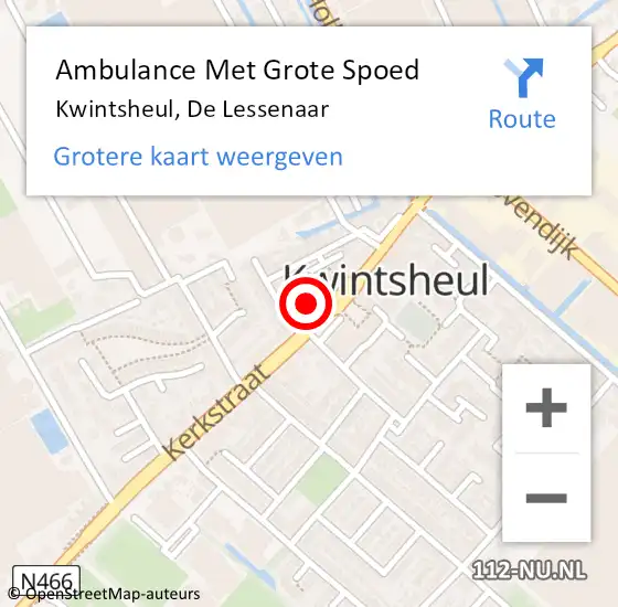 Locatie op kaart van de 112 melding: Ambulance Met Grote Spoed Naar Kwintsheul, De Lessenaar op 24 mei 2023 18:14