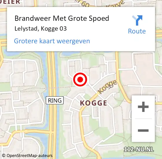 Locatie op kaart van de 112 melding: Brandweer Met Grote Spoed Naar Lelystad, Kogge 03 op 24 mei 2023 18:21