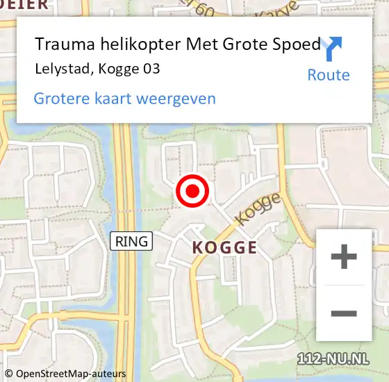 Locatie op kaart van de 112 melding: Trauma helikopter Met Grote Spoed Naar Lelystad, Kogge 03 op 24 mei 2023 18:22