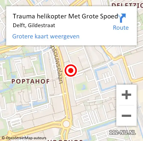 Locatie op kaart van de 112 melding: Trauma helikopter Met Grote Spoed Naar Delft, Gildestraat op 24 mei 2023 18:33