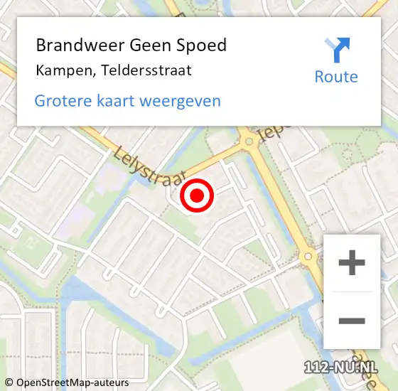 Locatie op kaart van de 112 melding: Brandweer Geen Spoed Naar Kampen, Teldersstraat op 24 mei 2023 18:55