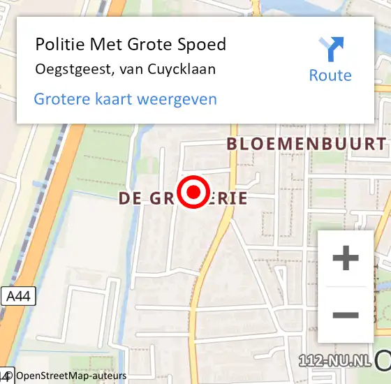 Locatie op kaart van de 112 melding: Politie Met Grote Spoed Naar Oegstgeest, van Cuycklaan op 24 mei 2023 19:01