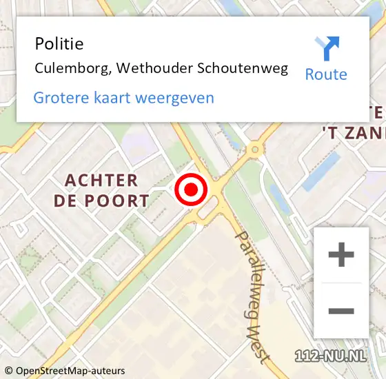 Locatie op kaart van de 112 melding: Politie Culemborg, Wethouder Schoutenweg op 24 mei 2023 19:09