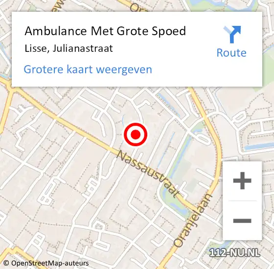 Locatie op kaart van de 112 melding: Ambulance Met Grote Spoed Naar Lisse, Julianastraat op 24 mei 2023 19:56