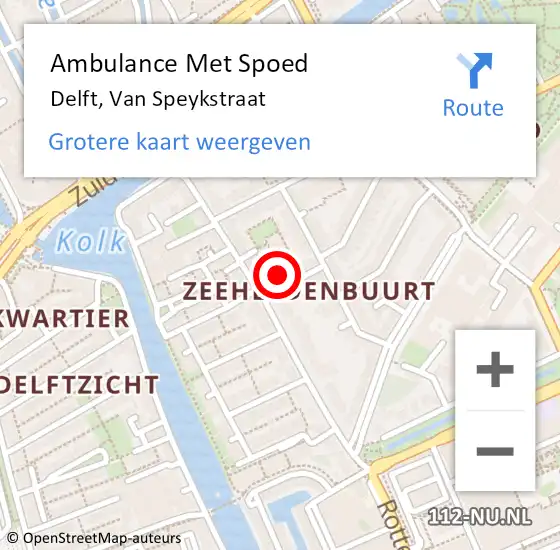 Locatie op kaart van de 112 melding: Ambulance Met Spoed Naar Delft, Van Speykstraat op 24 mei 2023 20:33