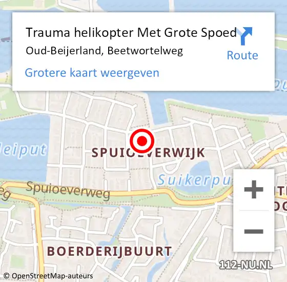 Locatie op kaart van de 112 melding: Trauma helikopter Met Grote Spoed Naar Oud-Beijerland, Beetwortelweg op 24 mei 2023 20:53