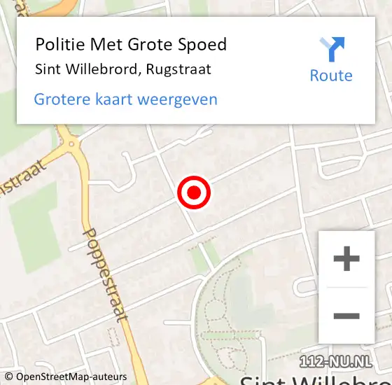 Locatie op kaart van de 112 melding: Politie Met Grote Spoed Naar Sint Willebrord, Rugstraat op 24 mei 2023 21:08