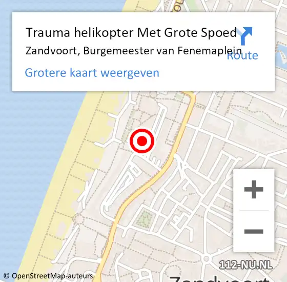 Locatie op kaart van de 112 melding: Trauma helikopter Met Grote Spoed Naar Zandvoort, Burgemeester van Fenemaplein op 24 mei 2023 21:38