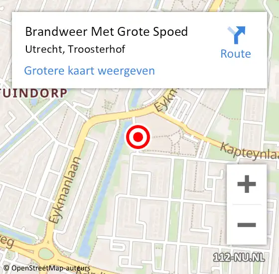 Locatie op kaart van de 112 melding: Brandweer Met Grote Spoed Naar Utrecht, Troosterhof op 24 mei 2023 21:55