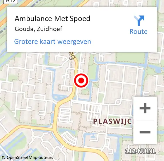 Locatie op kaart van de 112 melding: Ambulance Met Spoed Naar Gouda, Zuidhoef op 24 mei 2023 22:06