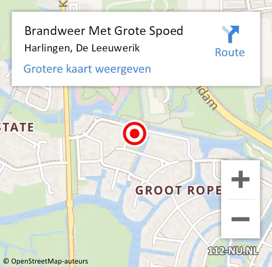 Locatie op kaart van de 112 melding: Brandweer Met Grote Spoed Naar Harlingen, De Leeuwerik op 24 mei 2023 22:09