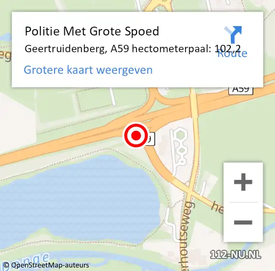 Locatie op kaart van de 112 melding: Politie Met Grote Spoed Naar Geertruidenberg, A59 hectometerpaal: 102,2 op 24 mei 2023 22:17