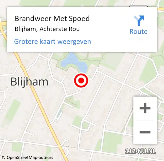 Locatie op kaart van de 112 melding: Brandweer Met Spoed Naar Blijham, Achterste Rou op 24 mei 2023 23:11