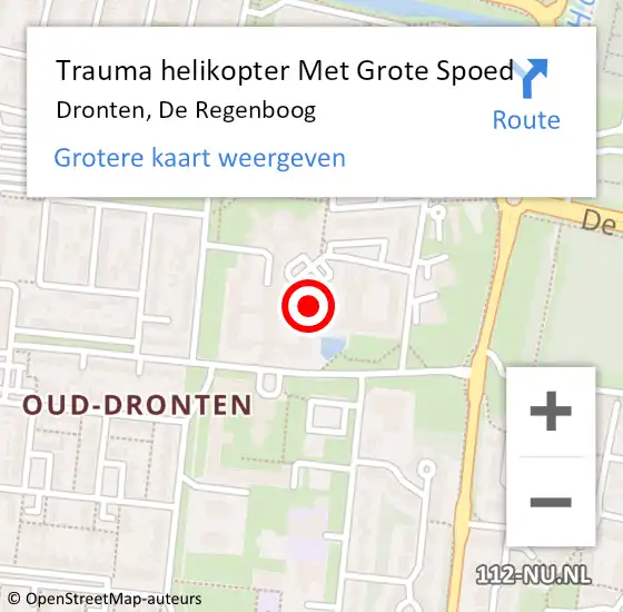 Locatie op kaart van de 112 melding: Trauma helikopter Met Grote Spoed Naar Dronten, De Regenboog op 24 mei 2023 23:34