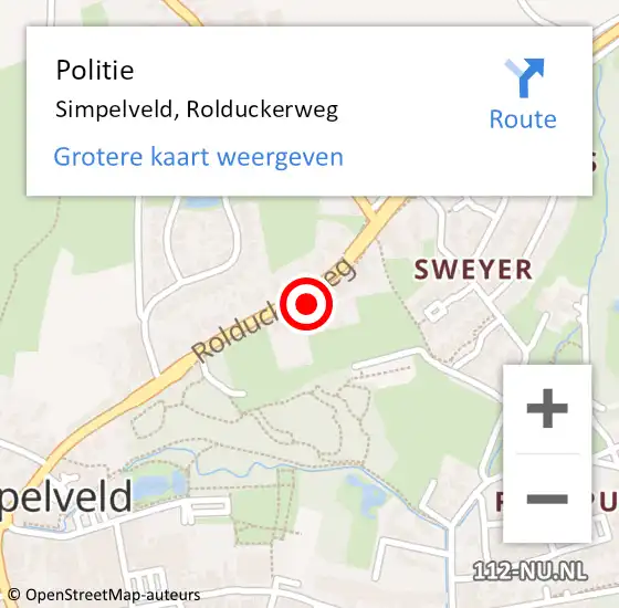 Locatie op kaart van de 112 melding: Politie Simpelveld, Rolduckerweg op 25 mei 2023 00:06