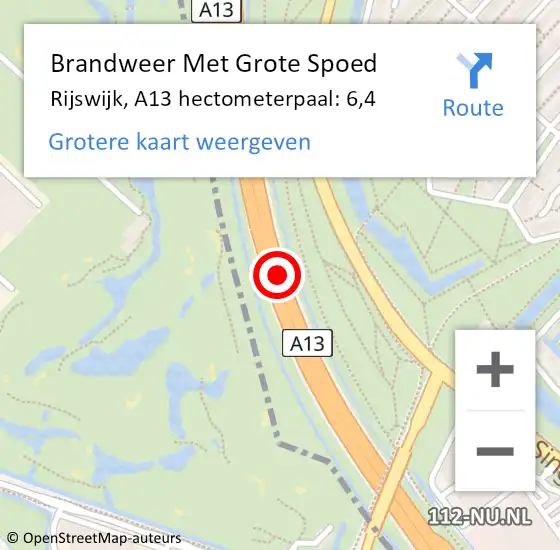 Locatie op kaart van de 112 melding: Brandweer Met Grote Spoed Naar Rijswijk, A13 hectometerpaal: 6,4 op 25 mei 2023 00:11