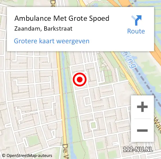 Locatie op kaart van de 112 melding: Ambulance Met Grote Spoed Naar Zaandam, Barkstraat op 25 mei 2023 01:08