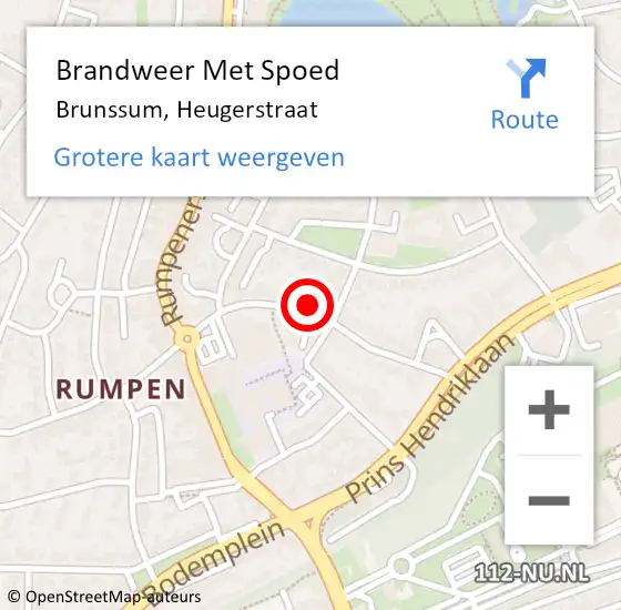 Locatie op kaart van de 112 melding: Brandweer Met Spoed Naar Brunssum, Heugerstraat op 25 mei 2023 01:58
