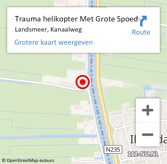 Locatie op kaart van de 112 melding: Trauma helikopter Met Grote Spoed Naar Landsmeer, Kanaalweg op 25 mei 2023 02:09