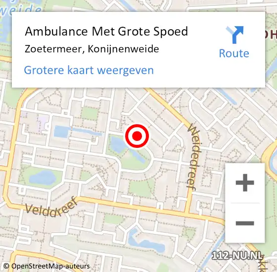 Locatie op kaart van de 112 melding: Ambulance Met Grote Spoed Naar Zoetermeer, Konijnenweide op 25 mei 2023 04:27