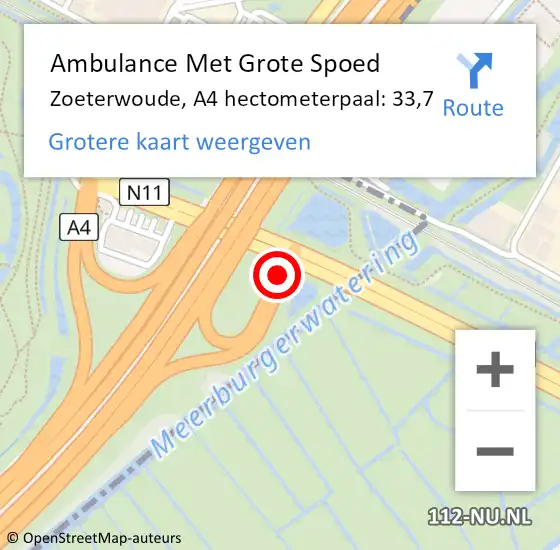 Locatie op kaart van de 112 melding: Ambulance Met Grote Spoed Naar Zoeterwoude, A4 hectometerpaal: 33,7 op 25 mei 2023 07:30