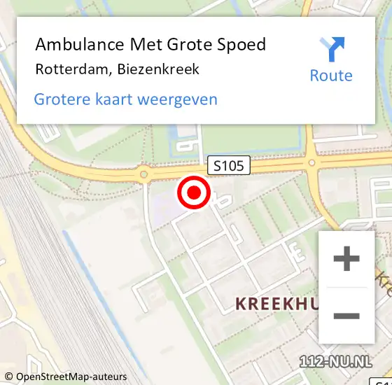 Locatie op kaart van de 112 melding: Ambulance Met Grote Spoed Naar Rotterdam, Biezenkreek op 25 mei 2023 07:52