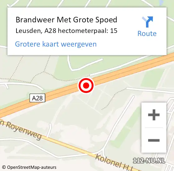 Locatie op kaart van de 112 melding: Brandweer Met Grote Spoed Naar Leusden, A28 hectometerpaal: 15 op 25 mei 2023 07:54